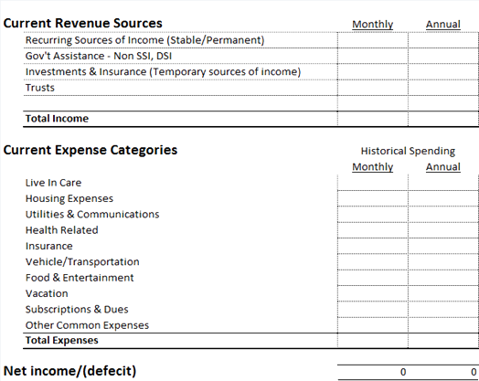 Creating The Household Income & Expense Worksheet - CarePlanIt